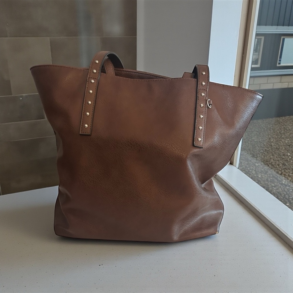 Bueno Brown Tote with Studded Straps